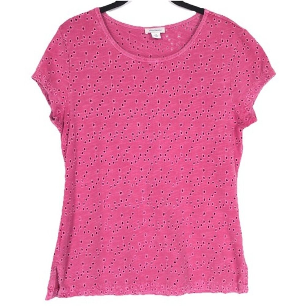 Sundance Women's Top SMALL Pink Eyelet Cotton INDIA MADE T-Shirt Crew Neck